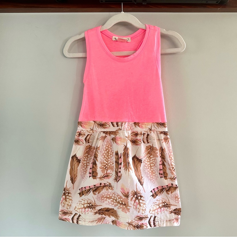 Peas and Queues Girls Size 4 Pink Feather Dress Boho Boutique Made in USA